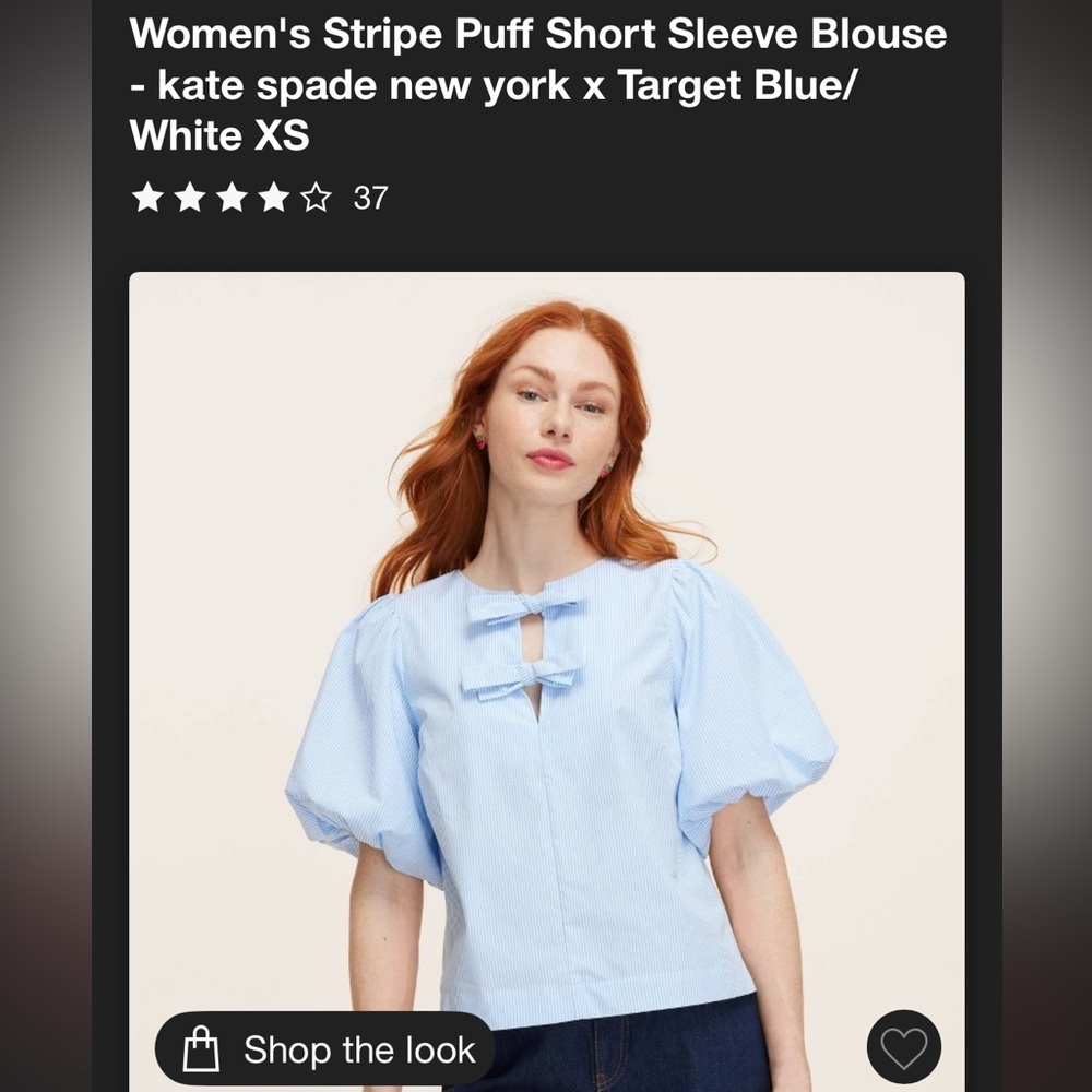 Kate Spade X Target size XS blue puff sleeve blouse with bows